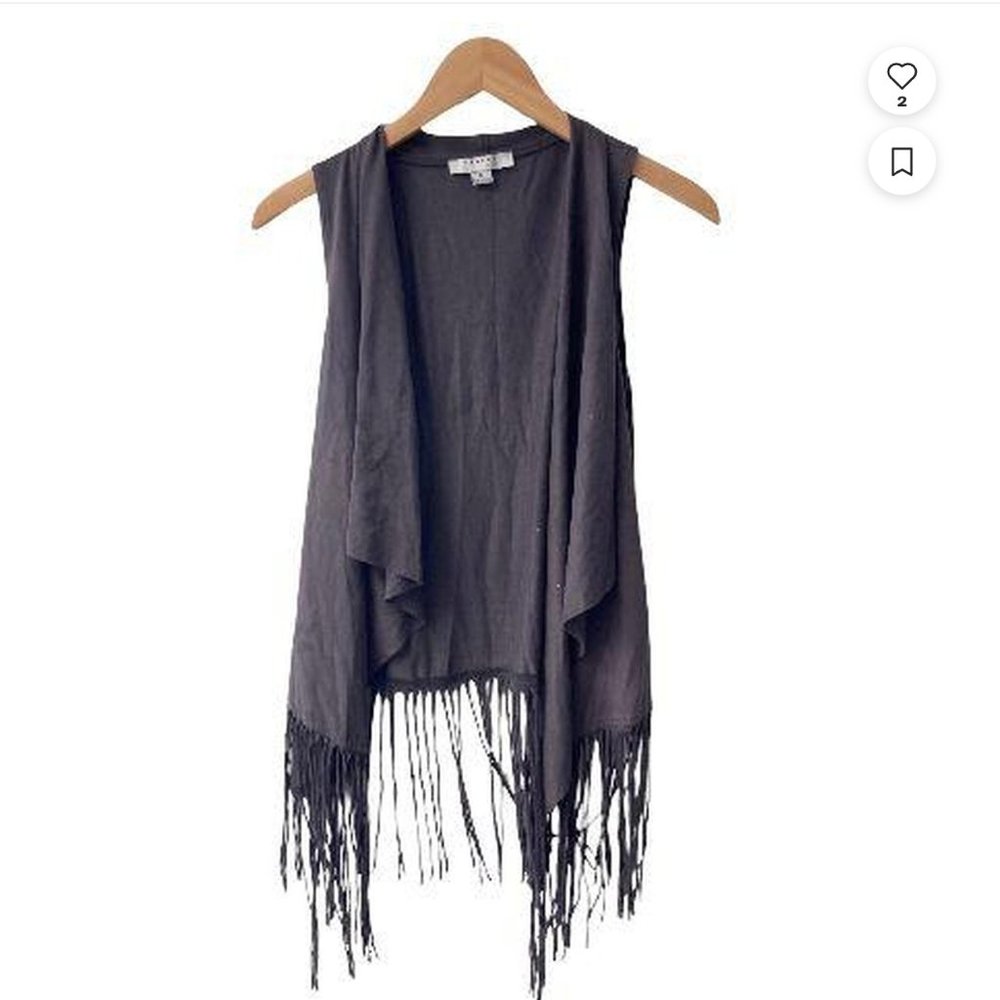 Favlux Fashion Gray Faux Suede Fringe Vest, size Small